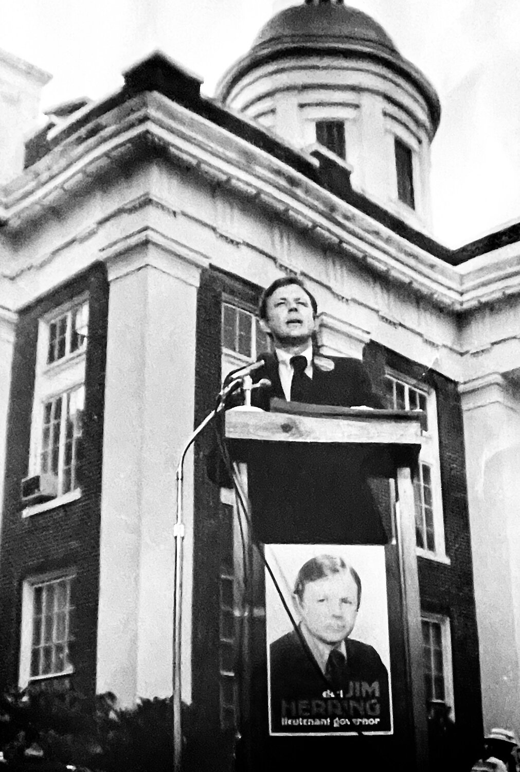 Jim Herring campaigning for Lt. Gov. in Canton in 1976.